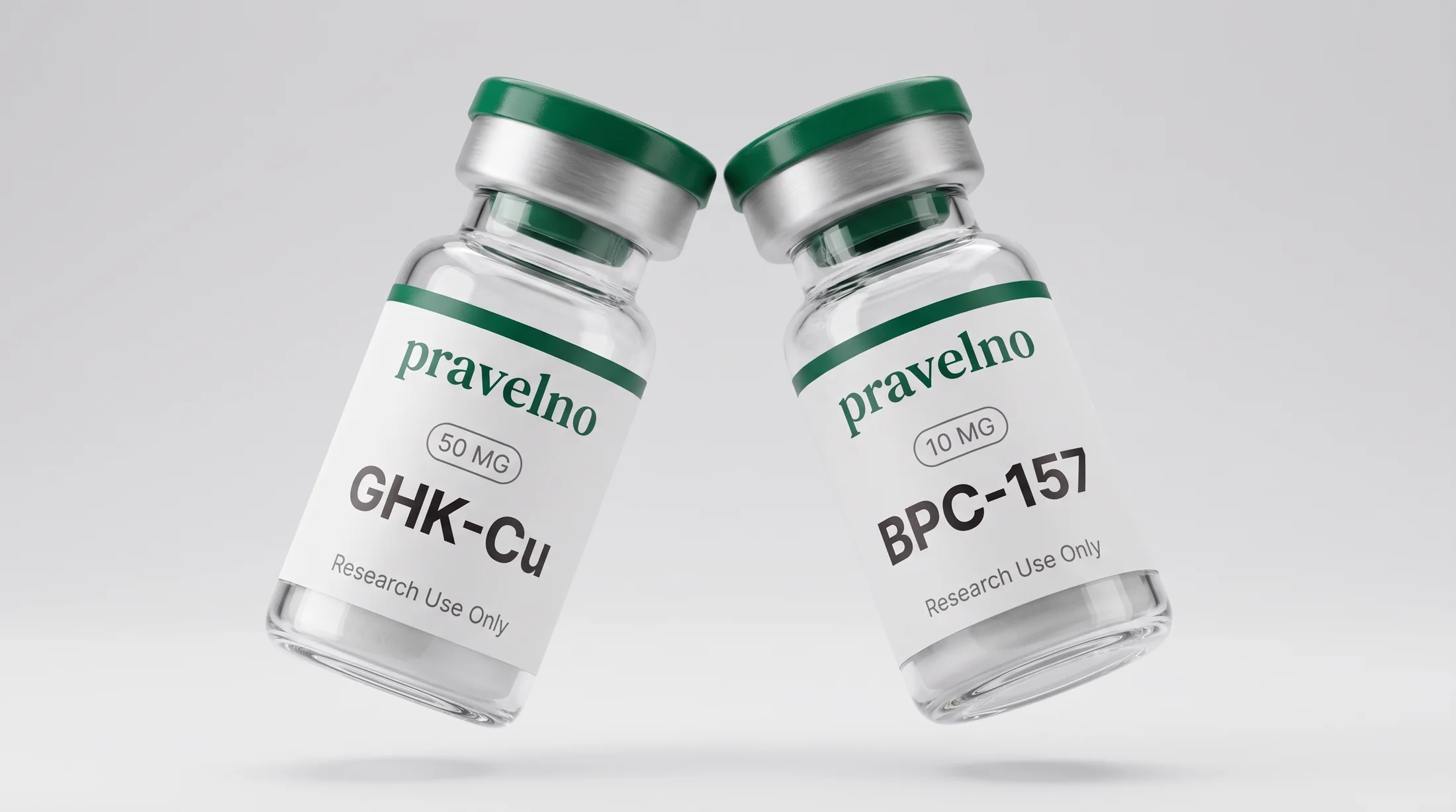 Two Pravelno vials, close up