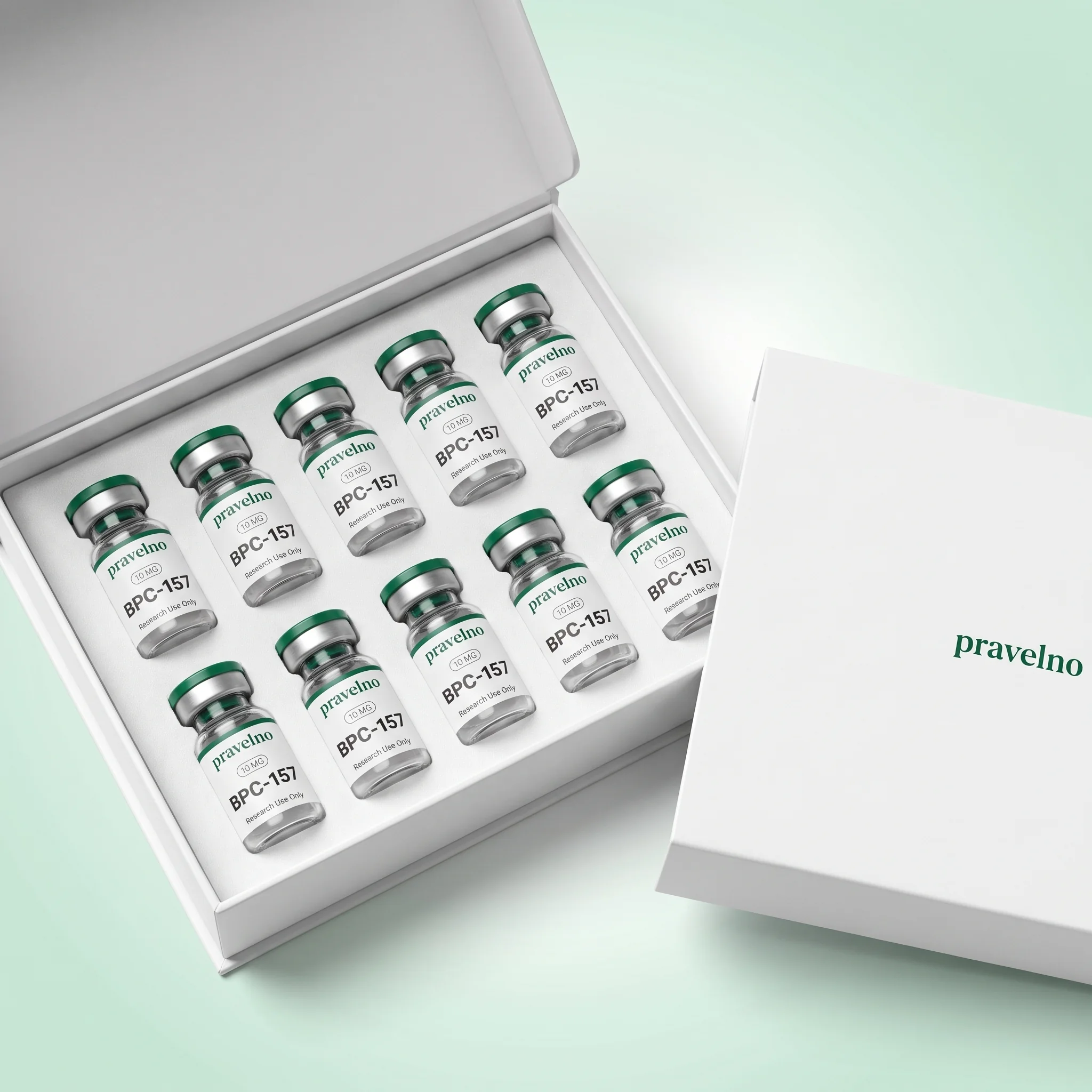 A 10-pack tray of vials